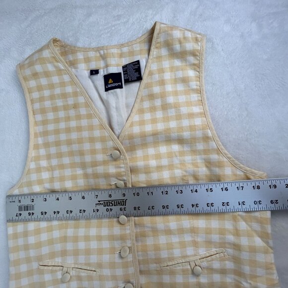Lizsport Womens Yellow & White Gingham Button-Up Vest Large Lined Lightweight - Picture 6 of 7